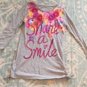 Justice share a smile flower gray long sleeve tee